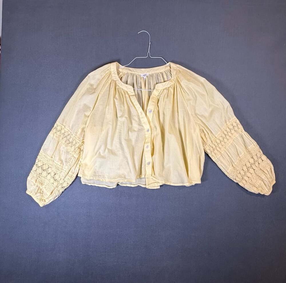 Aerie Yellow Crochet Balloon Sleeve Peasant Blouse Small
